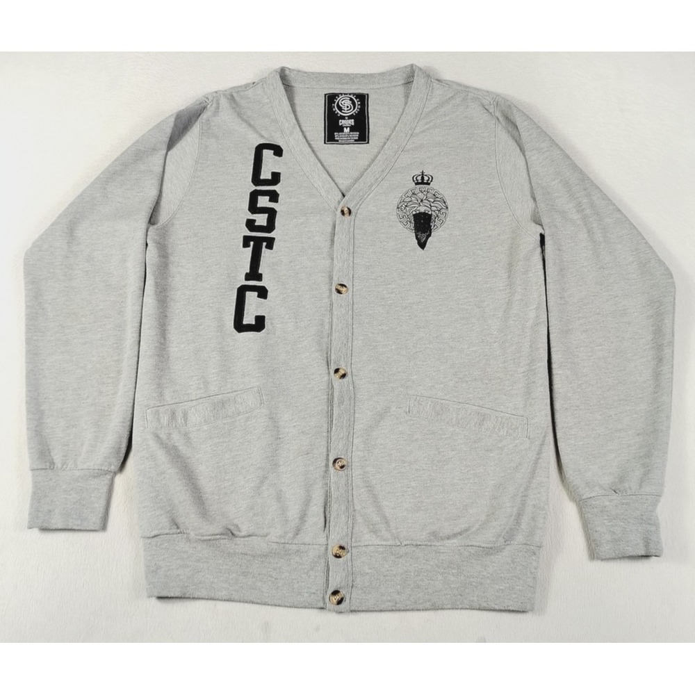 Crooks &‎ Castles Sweater Cardigan Mens Medium Gray Medusa Graphic Streetwear